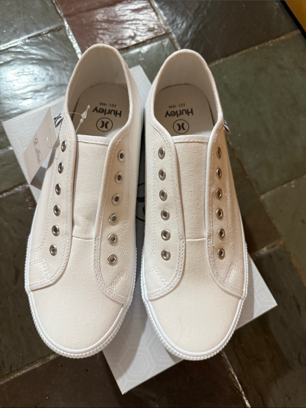 Hurley White Canvas Slip-On Sneakers